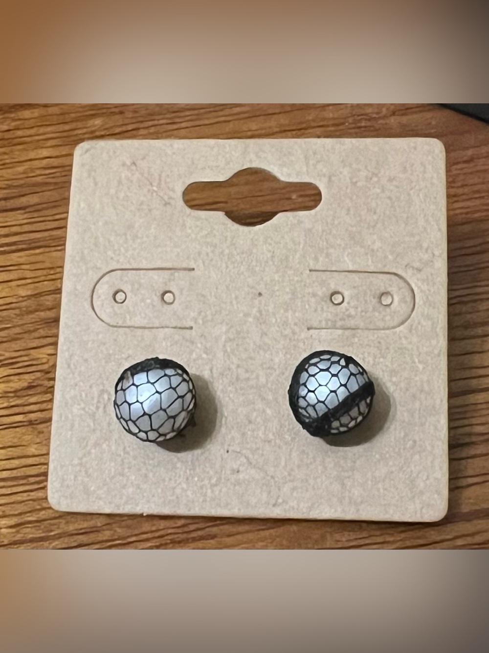 Black Mesh White Faux Pearl Earrings